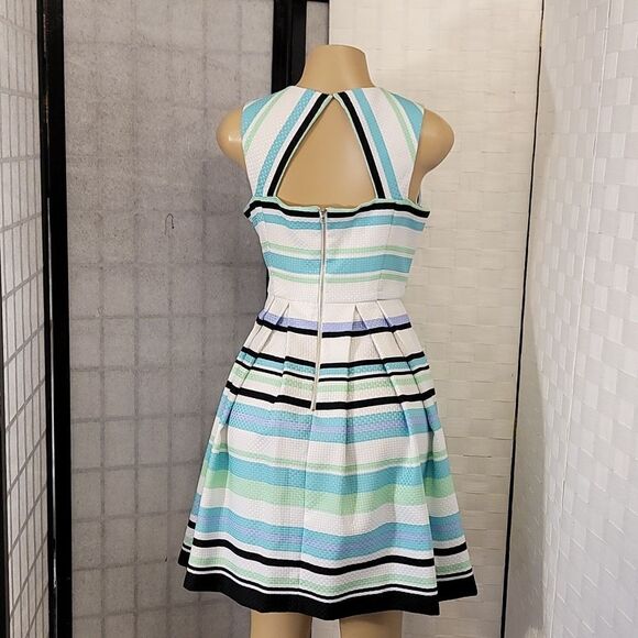 BRAND NEW DANNY AND NICOLE SPEARMINT MULTI STRIPE A-LINE DRESS - Picture 8 of 15